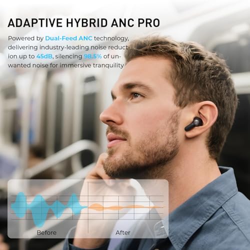 havit SPACE NC01T Wireless Earbuds, Up to 45dB Hybrid ANC, 6 Mics AI ENC Call Wireless Earphones with Spatial Audio, Bluetooth 13.7 cm Ear Headphones, 30H Battery Life and IPX5 Bild 2