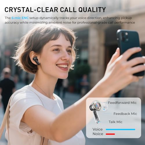 havit SPACE NC01T Wireless Earbuds, Up to 45dB Hybrid ANC, 6 Mics AI ENC Call Wireless Earphones with Spatial Audio, Bluetooth 13.7 cm Ear Headphones, 30H Battery Life and IPX5 Bild 4