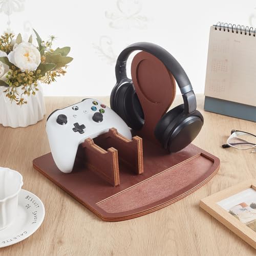 UNICRAFTALE Controller Halter Mit Kopfhörerständer Gaming Controller Ständer Aus Holz Indischrot Gamer Controller Halter Für Switch Headset Ständer Mit Aufbewahrungs Organizer 25x25x18cm Bild 2