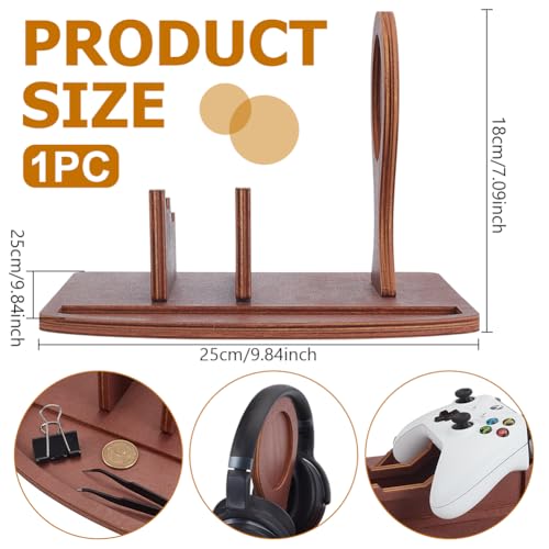 UNICRAFTALE Controller Halter Mit Kopfhörerständer Gaming Controller Ständer Aus Holz Indischrot Gamer Controller Halter Für Switch Headset Ständer Mit Aufbewahrungs Organizer 25x25x18cm Bild 3