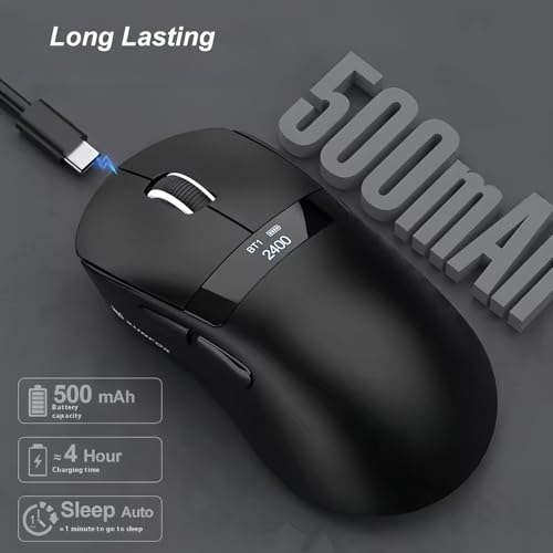 Kabellose Gaming Maus mit Tri-Mode 12000 DPI PU Sticker Wiederaufladbar PAW-3311 Sensor Lange Batterielebensdauer Bildschirm Anzeige für Laptop PC Computer Büro Zuhause Bild 4