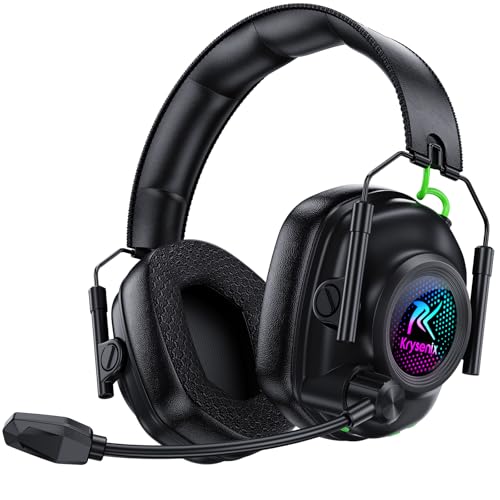 Krysenix KGH2 Wireless Gaming Headset für PS4, PS5, PC, Mac, Switch, 2.4GHz Gaming Headset mit Mikrofon, Faltbares Noise Cancelling Kabelloses Headset mit LED-Lichtern, 40H Akkulaufzeit, Rußschwarz Bild 1