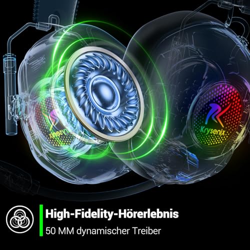 Krysenix KGH2 Wireless Gaming Headset für PS4, PS5, PC, Mac, Switch, 2.4GHz Gaming Headset mit Mikrofon, Faltbares Noise Cancelling Kabelloses Headset mit LED-Lichtern, 40H Akkulaufzeit, Rußschwarz Bild 2