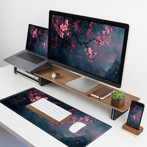 Cherry Blossom Gaming-Mauspad, erweitert, große Schreibtischunterlage, rosa Blume, Mauspad mit rutschfester Unterseite und genähten Kanten, für Arbeit, Gaming, Büro, 30 x 80 cm Bild 1