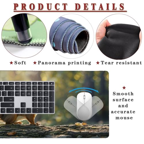 Mauspad XXL 900x600x4mm Wasserdicht Schreibtischunterlage rutschfeste Speed Gaming Mousepad Squirrel (2) Groß Desk Mouse Mat Maus Pad, Schreibtisch Unterlage Deko für PC, MacBook, Laptop, Home Office Bild 4