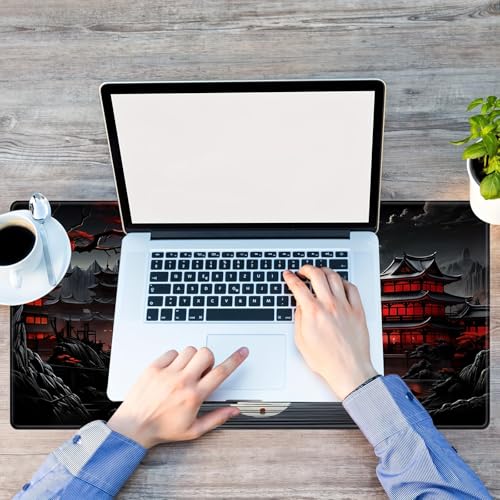Japanische Schreibtischunterlage, Vollmond-Schreibtischunterlage, Schwarz/Rot, großes Mauspad, Gaming-Mauspad, erweiterter Laptop, Computer, Maus, Tastaturmatte, 30 x 80 cm Bild 5