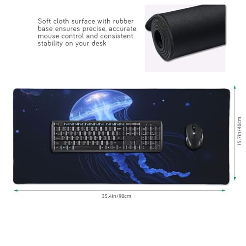 Großes Gaming-Mauspad, blaue Quallen-Druck, Schreibtisch-Tastatur-Pad, rutschfeste Schreibtischunterlage für Desktop-Tastatur und Maus, Mauspad für Büro, Heimzubehör, 40,6 x 80,9 cm Bild 2