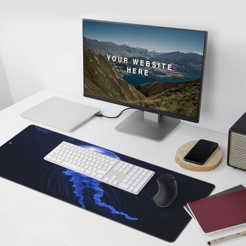 Großes Gaming-Mauspad, blaue Quallen-Druck, Schreibtisch-Tastatur-Pad, rutschfeste Schreibtischunterlage für Desktop-Tastatur und Maus, Mauspad für Büro, Heimzubehör, 40,6 x 80,9 cm Bild 6
