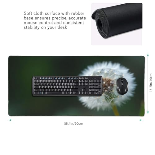 Großes Gaming-Mauspad, minimalistischer weißer Löwenzahn-Druck, Schreibtisch-Tastatur-Pad, rutschfeste Schreibtischunterlage für Desktop-Tastatur und Maus, Mauspad für Büro, Heimzubehör, 40,6 x 80,9 Bild 2