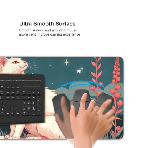 Großes Gaming-Mauspad, elegantes weißes Katzendruck, Schreibtisch-Tastatur-Pad, rutschfeste Schreibtischunterlage für Desktop-Tastatur und Maus, Mauspad für Büro, Heimzubehör, 40,6 x 80,9 cm Bild 5