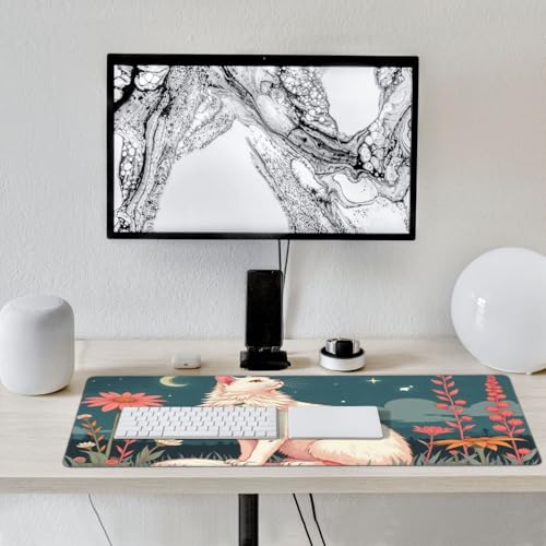 Großes Gaming-Mauspad, elegantes weißes Katzendruck, Schreibtisch-Tastatur-Pad, rutschfeste Schreibtischunterlage für Desktop-Tastatur und Maus, Mauspad für Büro, Heimzubehör, 40,6 x 80,9 cm Bild 7