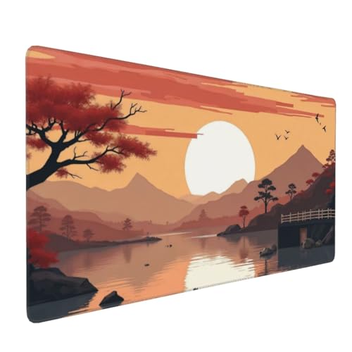 Großes Gaming-Mauspad, Retro, roter Sonnenuntergang, See-A-Druck, Schreibtisch-Tastatur-Pad, rutschfeste Schreibtischunterlage für Desktop-Tastatur und Maus, Mauspad für Büro, Heimzubehör, 40,6 x 89,9 Bild 1
