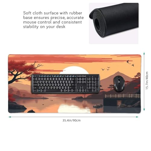 Großes Gaming-Mauspad, Retro, roter Sonnenuntergang, See-A-Druck, Schreibtisch-Tastatur-Pad, rutschfeste Schreibtischunterlage für Desktop-Tastatur und Maus, Mauspad für Büro, Heimzubehör, 40,6 x 89,9 Bild 2