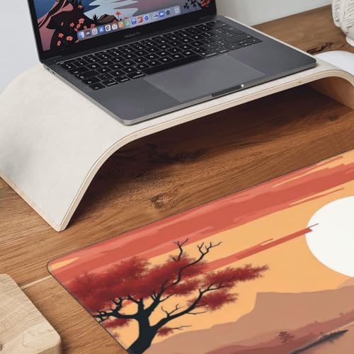 Großes Gaming-Mauspad, Retro, roter Sonnenuntergang, See-A-Druck, Schreibtisch-Tastatur-Pad, rutschfeste Schreibtischunterlage für Desktop-Tastatur und Maus, Mauspad für Büro, Heimzubehör, 40,6 x 89,9 Bild 3
