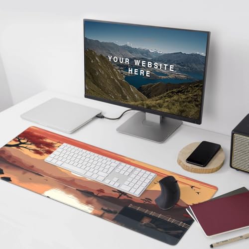 Großes Gaming-Mauspad, Retro, roter Sonnenuntergang, See-A-Druck, Schreibtisch-Tastatur-Pad, rutschfeste Schreibtischunterlage für Desktop-Tastatur und Maus, Mauspad für Büro, Heimzubehör, 40,6 x 89,9 Bild 6