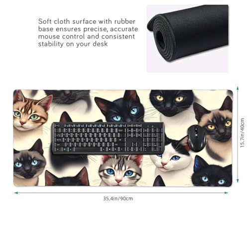 Großes Gaming-Mauspad, niedliche bunte Katzen-Druck, Schreibtisch-Tastatur-Pad, rutschfeste Schreibtischunterlage für Desktop-Tastatur und Maus, Mauspad für Büro, Heimzubehör, 40,6 x 80,9 cm Bild 2