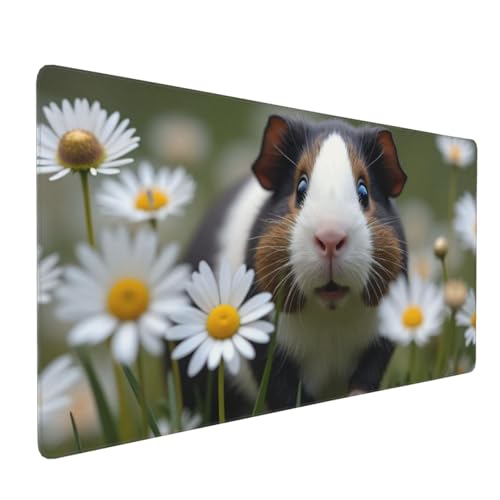 Großes Gaming-Mauspad, niedliches Gänseblümchen-Mauspad, Meerschweinchen-Druck, rutschfeste Schreibtischunterlage für Desktop-Tastatur und Maus, Mauspad für Büro, Heimzubehör, 40,6 x 80,9 cm Bild 1
