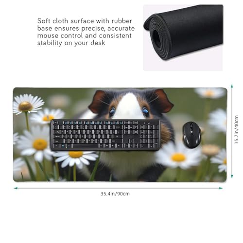 Großes Gaming-Mauspad, niedliches Gänseblümchen-Mauspad, Meerschweinchen-Druck, rutschfeste Schreibtischunterlage für Desktop-Tastatur und Maus, Mauspad für Büro, Heimzubehör, 40,6 x 80,9 cm Bild 2