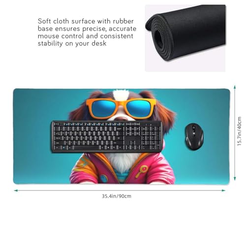 Großes Gaming-Mauspad, niedlicher bunter Hunde-Druck, Schreibtisch-Tastaturunterlage, rutschfeste Schreibtischunterlage für Desktop-Tastatur und Maus, Mauspad für Büro, Heimzubehör, 40,6 x 80,9 cm Bild 2