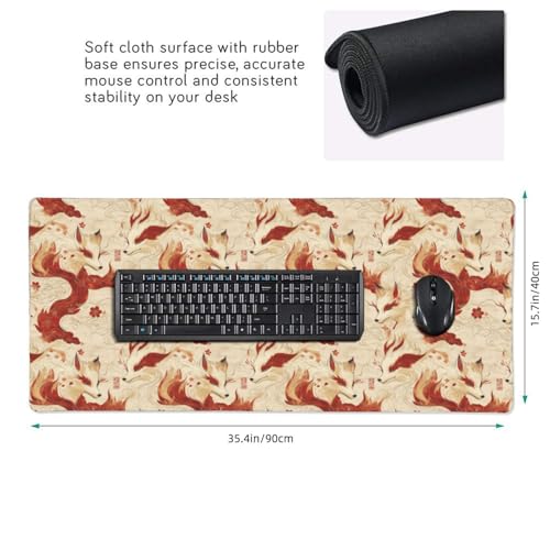Großes Gaming-Mauspad, eleganter roter Fuchs-Druck, Schreibtisch-Tastatur-Pad, rutschfeste Schreibtischunterlage für Desktop-Tastatur und Maus, Mauspad für Büro, Heimzubehör, 40,6 x 80,9 cm Bild 2