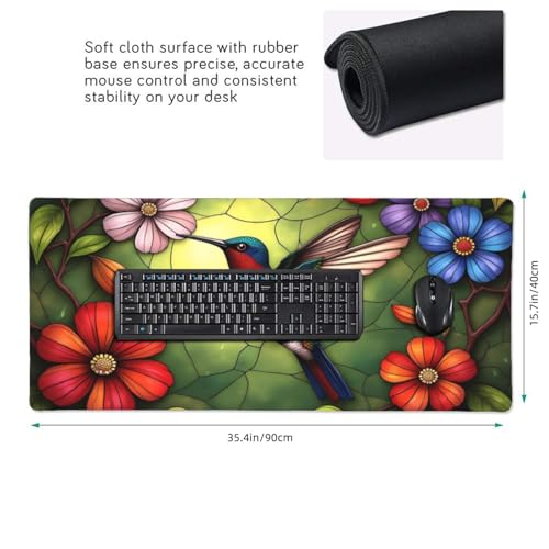 Großes Gaming-Mauspad, farbenfroher Kolibri-Druck, Schreibtisch-Tastatur-Pad, rutschfeste Schreibtischunterlage für Desktop-Tastatur und Maus, Mauspad für Büro, Heimzubehör, 40,6 x 80,9 cm Bild 2