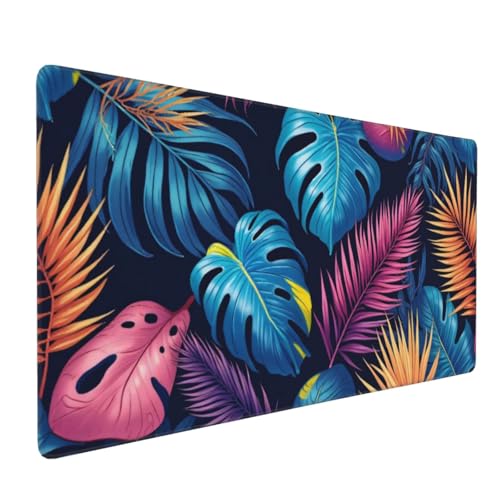 Großes Gaming-Mauspad, bunte tropische Blätter, Schreibtisch-Tastatur-Pad, rutschfeste Schreibtischunterlage für Desktop-Tastatur und Maus, Mauspad für Büro, Heimzubehör, 40,6 x 80,9 cm Bild 1