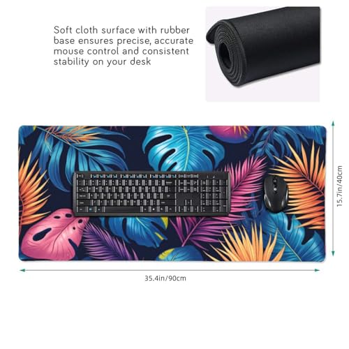 Großes Gaming-Mauspad, bunte tropische Blätter, Schreibtisch-Tastatur-Pad, rutschfeste Schreibtischunterlage für Desktop-Tastatur und Maus, Mauspad für Büro, Heimzubehör, 40,6 x 80,9 cm Bild 3