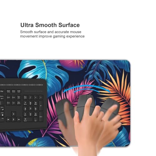 Großes Gaming-Mauspad, bunte tropische Blätter, Schreibtisch-Tastatur-Pad, rutschfeste Schreibtischunterlage für Desktop-Tastatur und Maus, Mauspad für Büro, Heimzubehör, 40,6 x 80,9 cm Bild 5