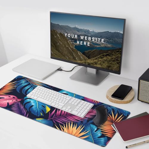 Großes Gaming-Mauspad, bunte tropische Blätter, Schreibtisch-Tastatur-Pad, rutschfeste Schreibtischunterlage für Desktop-Tastatur und Maus, Mauspad für Büro, Heimzubehör, 40,6 x 80,9 cm Bild 6