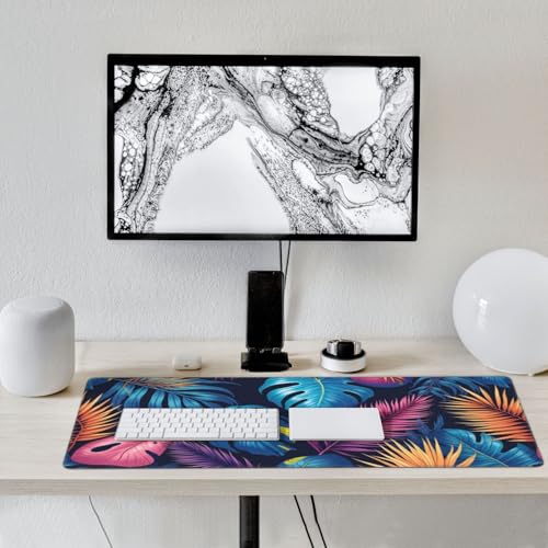 Großes Gaming-Mauspad, bunte tropische Blätter, Schreibtisch-Tastatur-Pad, rutschfeste Schreibtischunterlage für Desktop-Tastatur und Maus, Mauspad für Büro, Heimzubehör, 40,6 x 80,9 cm Bild 7