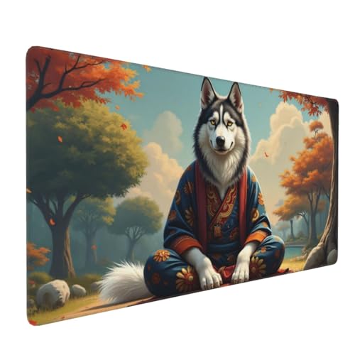 Großes Gaming-Mauspad, eleganter blauer Wolf-Druck, Schreibtisch-Tastatur-Pad, rutschfeste Schreibtischunterlage für Desktop-Tastatur und Maus, Mauspad für Büro, Heimzubehör, 40,6 x 80,9 cm Bild 1