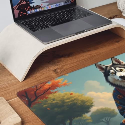 Großes Gaming-Mauspad, eleganter blauer Wolf-Druck, Schreibtisch-Tastatur-Pad, rutschfeste Schreibtischunterlage für Desktop-Tastatur und Maus, Mauspad für Büro, Heimzubehör, 40,6 x 80,9 cm Bild 3