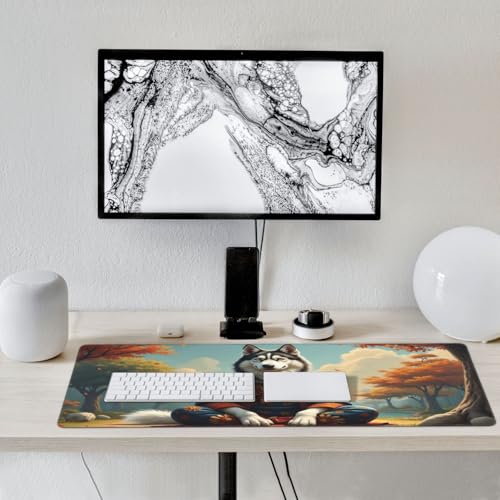 Großes Gaming-Mauspad, eleganter blauer Wolf-Druck, Schreibtisch-Tastatur-Pad, rutschfeste Schreibtischunterlage für Desktop-Tastatur und Maus, Mauspad für Büro, Heimzubehör, 40,6 x 80,9 cm Bild 7