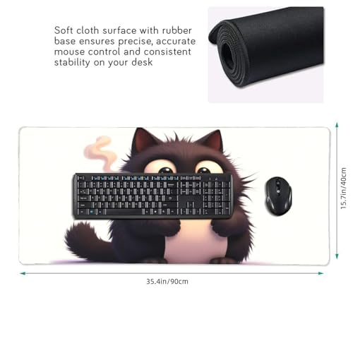 Großes Gaming-Mauspad, niedlicher schwarzer Katzendruck, Schreibtisch-Tastatur-Pad, rutschfeste Schreibtischunterlage für Desktop-Tastatur und Maus, Mauspad für Büro, Heimzubehör, 40,6 x 80,9 cm Bild 3