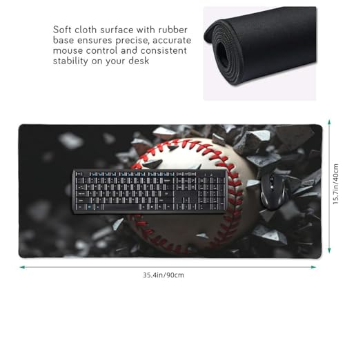 Großes Gaming-Mauspad, kühles Weiß, Baseball-Druck, Schreibtisch-Tastatur-Pad, rutschfeste Schreibtischunterlage für Desktop-Tastatur und Maus, Mauspad für Büro, Heimzubehör, 40,6 x 80,9 cm Bild 2