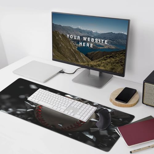 Großes Gaming-Mauspad, kühles Weiß, Baseball-Druck, Schreibtisch-Tastatur-Pad, rutschfeste Schreibtischunterlage für Desktop-Tastatur und Maus, Mauspad für Büro, Heimzubehör, 40,6 x 80,9 cm Bild 6