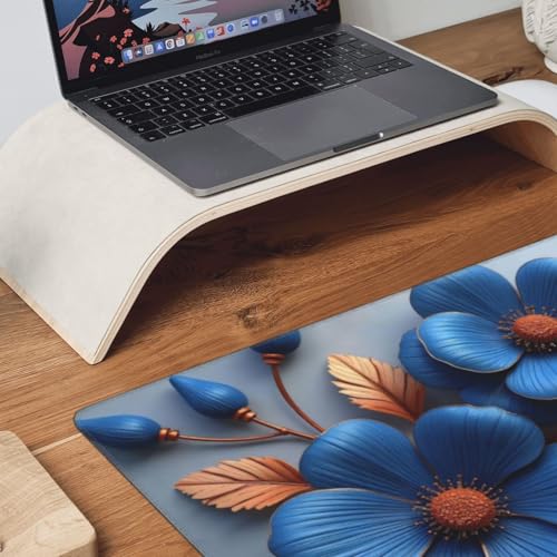 Großes Gaming-Mauspad, eleganter blauer Blumendruck, Schreibtisch-Tastatur-Pad, rutschfeste Schreibtischunterlage für Desktop-Tastatur und Maus, Mauspad für Büro, Heimzubehör, 40,6 x 80,9 cm Bild 3