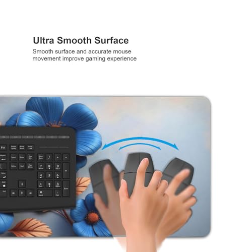 Großes Gaming-Mauspad, eleganter blauer Blumendruck, Schreibtisch-Tastatur-Pad, rutschfeste Schreibtischunterlage für Desktop-Tastatur und Maus, Mauspad für Büro, Heimzubehör, 40,6 x 80,9 cm Bild 5