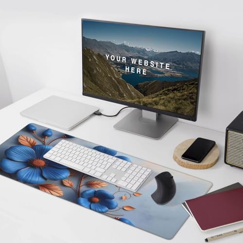 Großes Gaming-Mauspad, eleganter blauer Blumendruck, Schreibtisch-Tastatur-Pad, rutschfeste Schreibtischunterlage für Desktop-Tastatur und Maus, Mauspad für Büro, Heimzubehör, 40,6 x 80,9 cm Bild 6