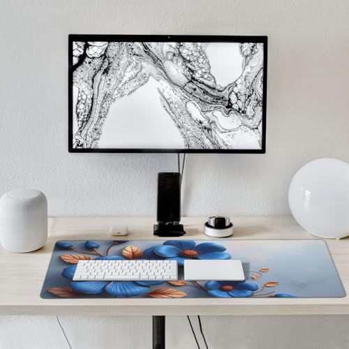 Großes Gaming-Mauspad, eleganter blauer Blumendruck, Schreibtisch-Tastatur-Pad, rutschfeste Schreibtischunterlage für Desktop-Tastatur und Maus, Mauspad für Büro, Heimzubehör, 40,6 x 80,9 cm Bild 7