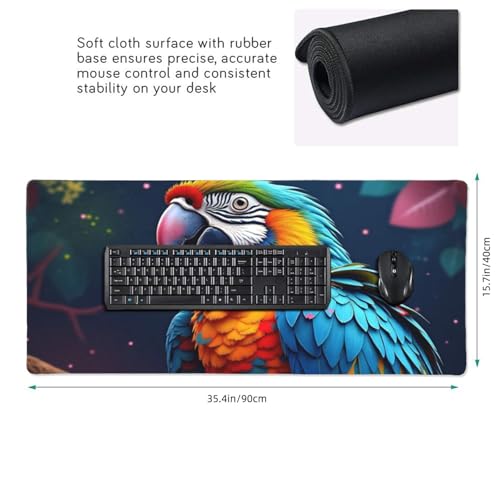 Großes Gaming-Mauspad, farbenfroher Papageien-Druck, Schreibtisch-Tastaturunterlage, rutschfeste Schreibtischunterlage für Desktop-Tastatur und Maus, Mauspad für Büro, Heimzubehör, 40,6 x 80,9 cm Bild 2