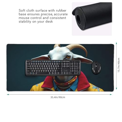 Großes Gaming-Mauspad, kaltweißes Ziegen-Druck, Schreibtisch-Tastatur-Pad, rutschfeste Schreibtischunterlage für Desktop-Tastatur und Maus, Mauspad für Büro, Heimzubehör, 40,6 x 80,9 cm Bild 2