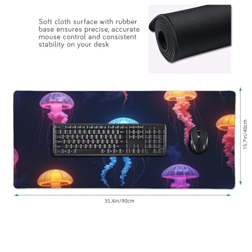 Großes Gaming-Mauspad, bunte Quallen-Druck, Schreibtisch-Tastatur-Pad, rutschfeste Schreibtischunterlage für Desktop-Tastatur und Maus, Mauspad für Büro, Heimzubehör, 40,6 x 80,9 cm Bild 2