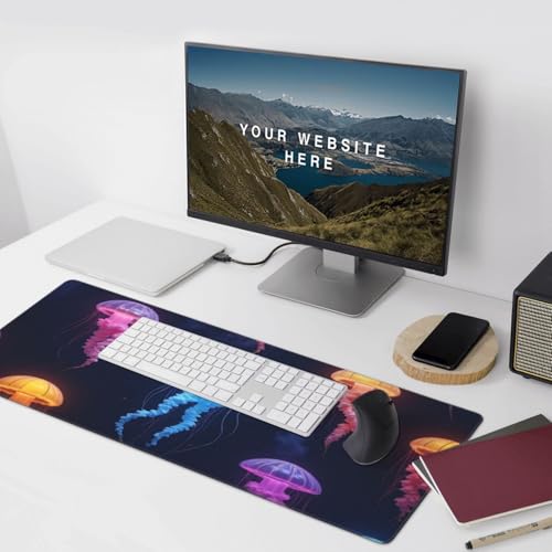 Großes Gaming-Mauspad, bunte Quallen-Druck, Schreibtisch-Tastatur-Pad, rutschfeste Schreibtischunterlage für Desktop-Tastatur und Maus, Mauspad für Büro, Heimzubehör, 40,6 x 80,9 cm Bild 6