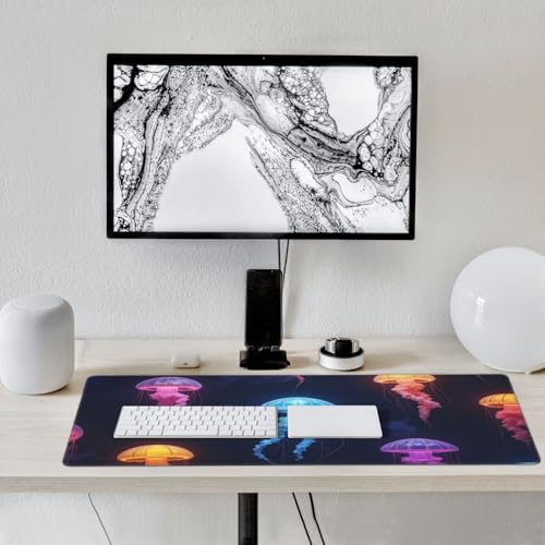 Großes Gaming-Mauspad, bunte Quallen-Druck, Schreibtisch-Tastatur-Pad, rutschfeste Schreibtischunterlage für Desktop-Tastatur und Maus, Mauspad für Büro, Heimzubehör, 40,6 x 80,9 cm Bild 7