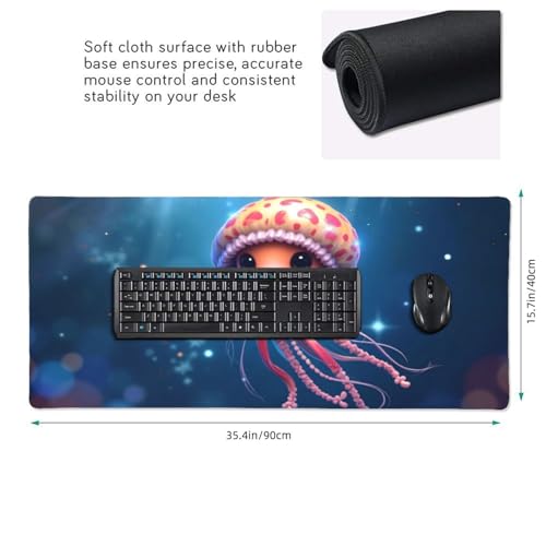 Großes Gaming-Mauspad, niedlicher rosa Quallen-Druck, Schreibtisch-Tastatur-Pad, rutschfeste Schreibtischunterlage für Desktop-Tastatur und Maus, Mauspad für Büro, Heimzubehör, 40,6 x 80,9 cm Bild 2