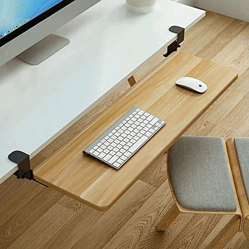 Ergonomische Untertisch-Tastaturablage, Naturholz, ausziehbare Plattform für Tastatur und Maus, verstellbare Klemmschublade, 65 x 25 cm, perfekt für Heimbüro und Gaming-Setup Bild 1