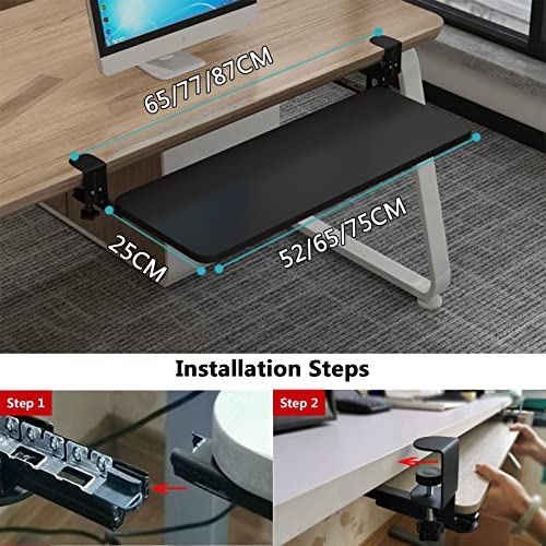 Verstellbare große Tastaturablage mit Klemme, leichtgängiges Gleiten, höhenverstellbar, kein Bohren, Tastaturablage, Maus-Plattform für Zuhause/Büro/Schule, Gaming – Schwarz Walnuss Bild 2