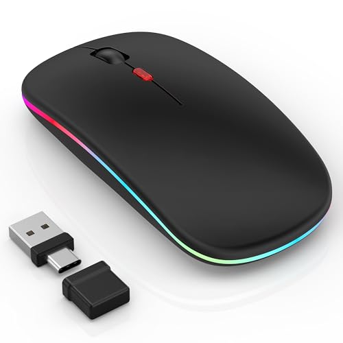 Kabellose Maus mit Jiggler-Modus – Bluetooth 5.2 & 2.4G Funk, für Laptop, PC, iOS, Android, iPad & Windows, 7-farbige LED & 1600 DPI optisch (Jiggler Modus, Schwarz) Bild 1