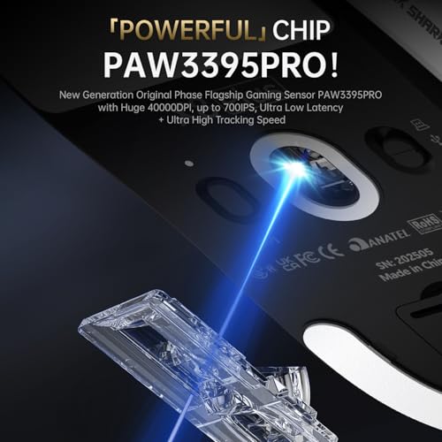 ATTACK SHARK X8PLUS Mouse for Large Hand, 55g Superlight, PixArt PAW3395PRO Gaming Sensor, BT/2.4G Wireless/Wired, 6 Adjustable DPI up to 40000, 500mAh Battery (White) Bild 4